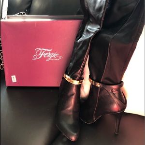 Fergie footwear black leather boots; BRAND NEW